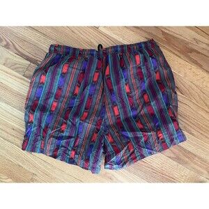 Vtg 80 90's Pacific Scene Men Wild TRIBAL Geometric Swim‎ Shorts Purple Trunks L